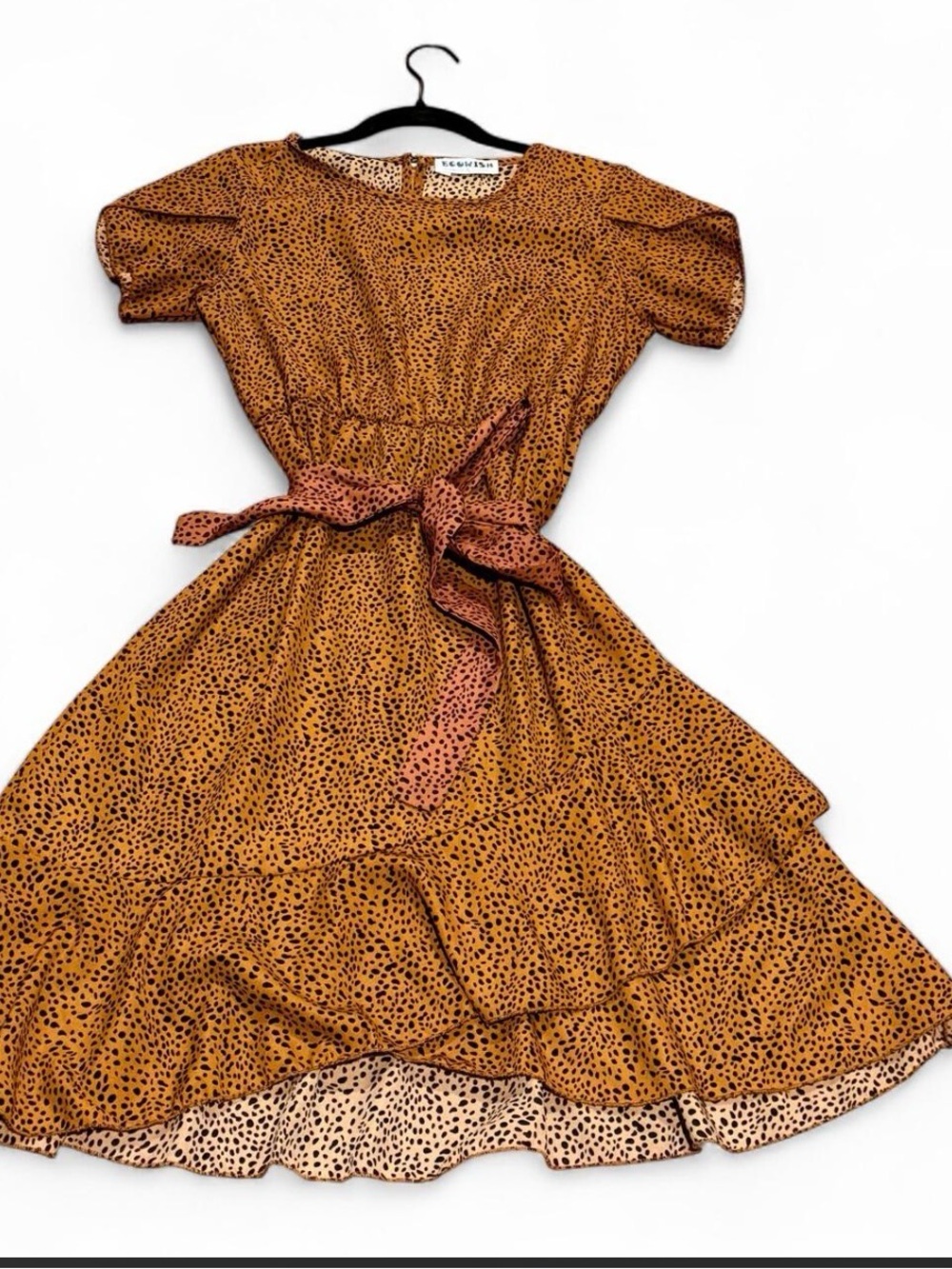 ECOWISH Animal Dot Print Tie-Waist Dress